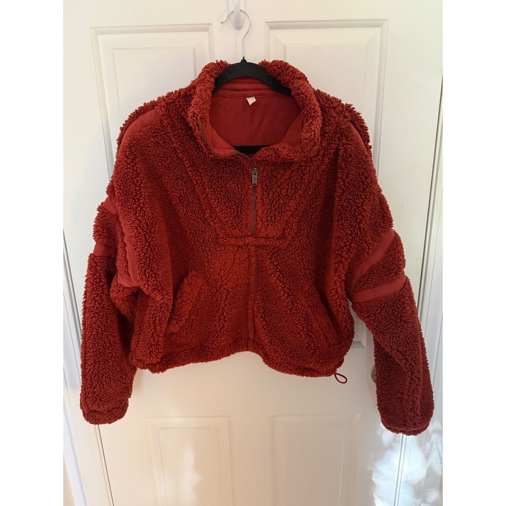 Free People FP Movement Hit The Slopes Fleece Quarter Zip Pullover Rust Red XS